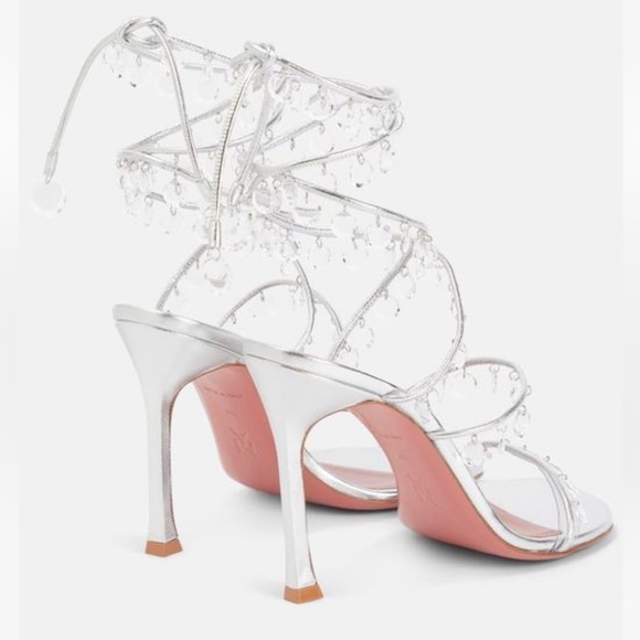 NEW AMINA MUADDI TINA LACEUP 105 SANDAL AM SILVER SS22 heels pumps crystals - Picture 2 of 7